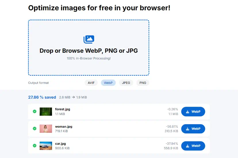 Optimizing the image formats tool